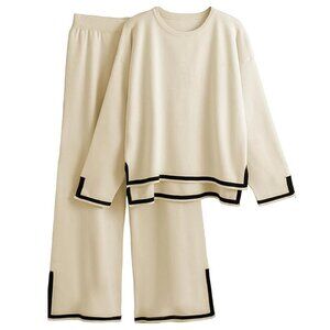 NWOT Women's 2 Piece Lounge Set, Cream and Black, Size XS